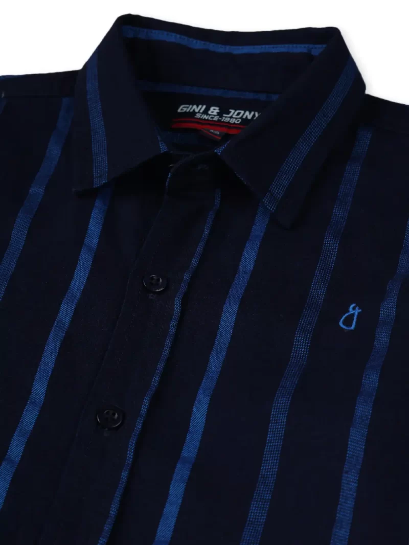 Gini And Jony Boys Navy Blue Stripes Cotton Shirt Half Sleeves