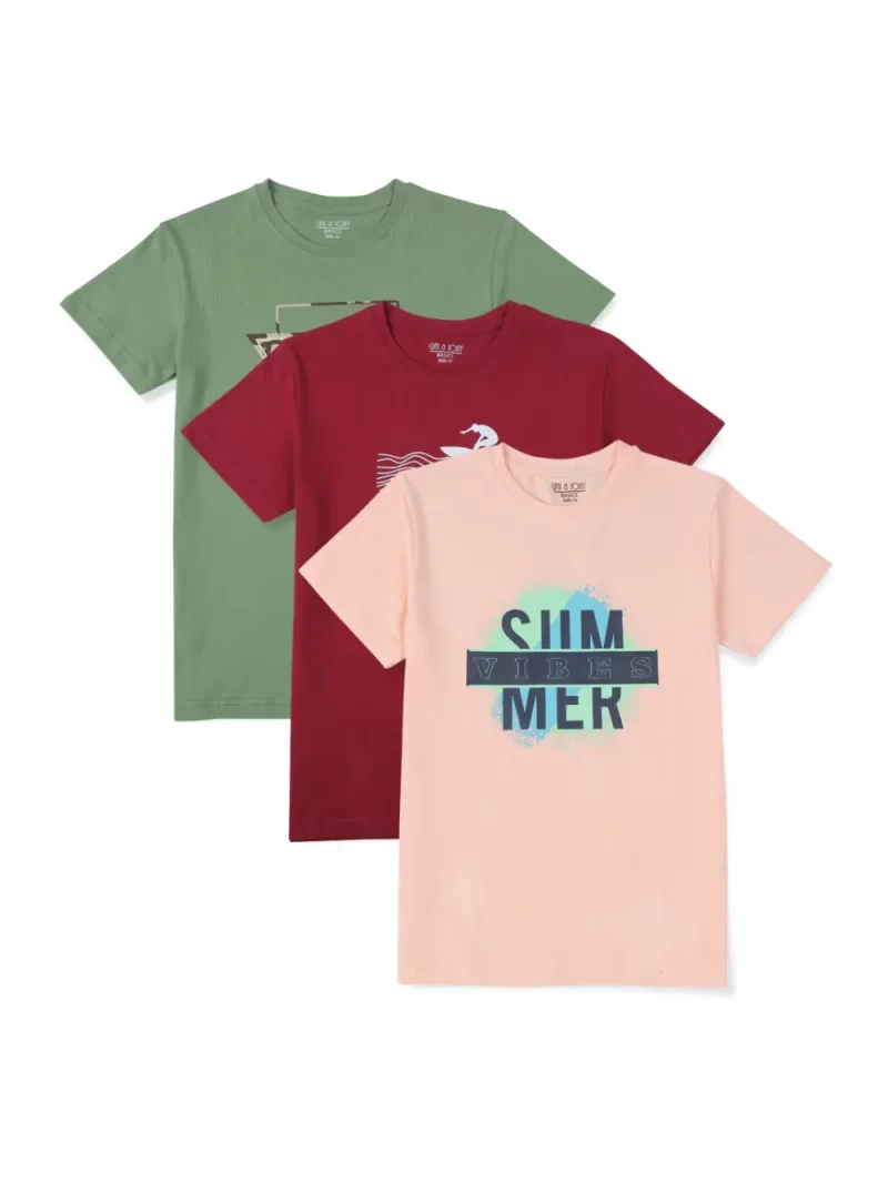 Gini And Jony Boys Multi-Color Graphic Print Cotton T-Shirt Pack Of-3 Half Sleeves