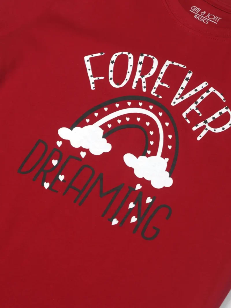 Gini And Jony Girls Maroon Printed Cotton Knits Top Half Sleeves 11-12 Years