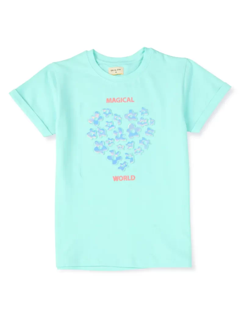 Gini & Jony Girls Blue Solid Cotton Half Sleeves Knits Top