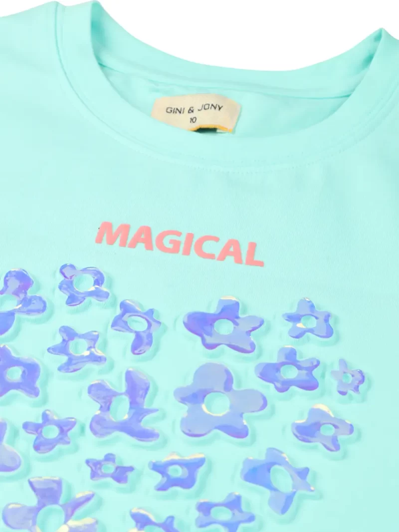 Gini & Jony Girls Blue Solid Cotton Half Sleeves Knits Top