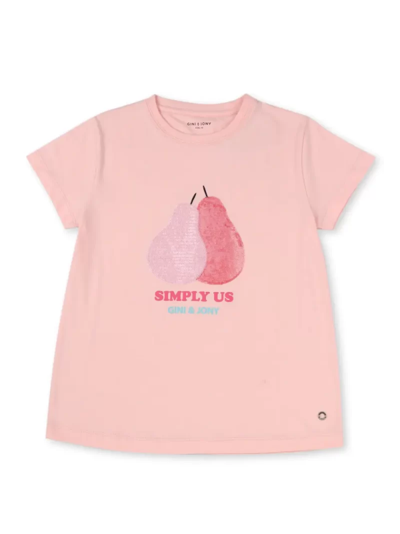 Gini & Jony Girls Pink Solid Cotton Half Sleeves Knits Top