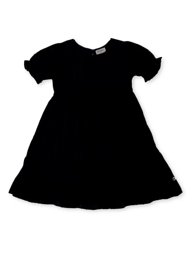 Girls Navy Solid Cotton Half Sleeves Dress
