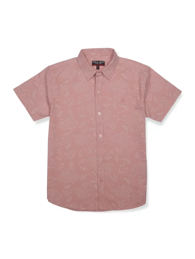 Gini & Jony Boys Pink Printed Cotton Half Sleeves Shirt