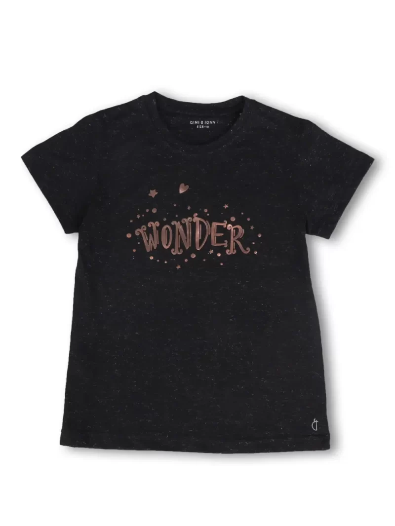 Gini & Jony Girls Black Glitter Print Knit Half Sleeves Knits Top