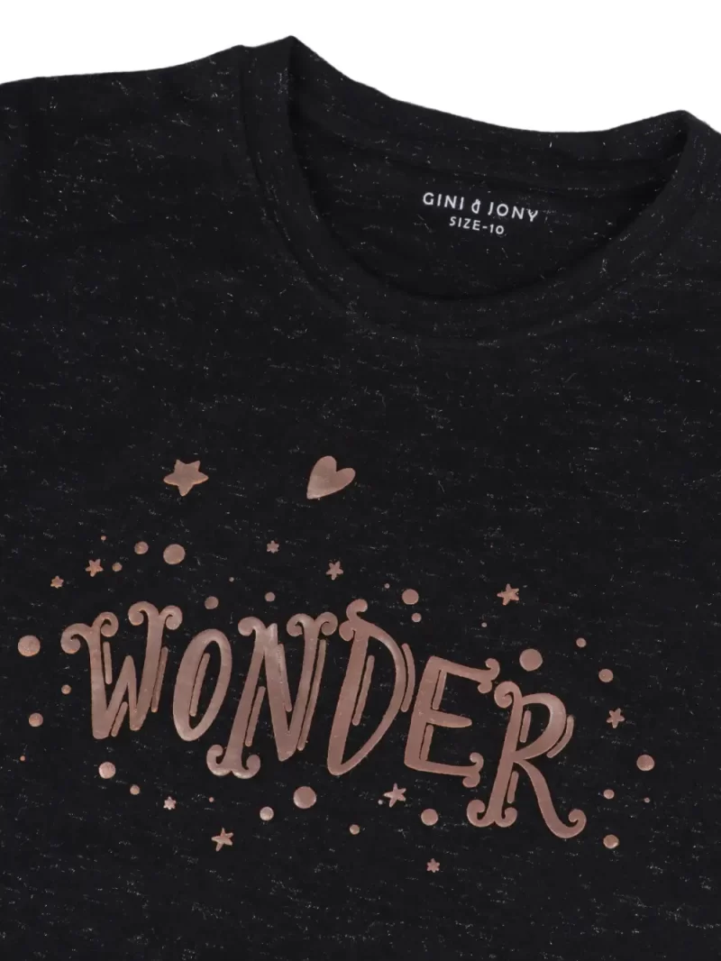 Gini & Jony Girls Black Glitter Print Knit Half Sleeves Knits Top