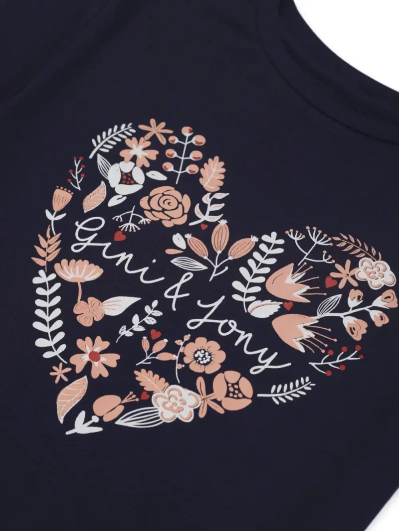 Gini And Jony Girls Navy Blue Printed Cotton Half Sleeves Knits Top