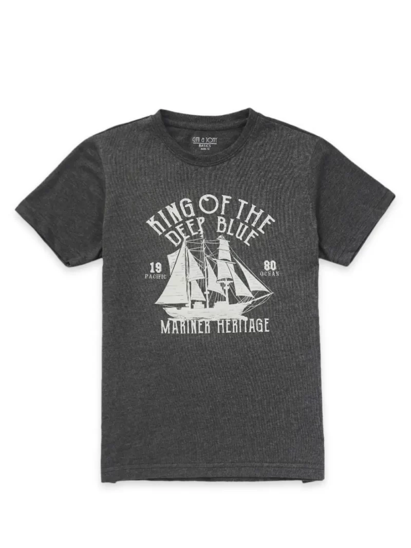 Gini And Jony Boys Grey Printed Cotton T-Shirt Half Sleeves