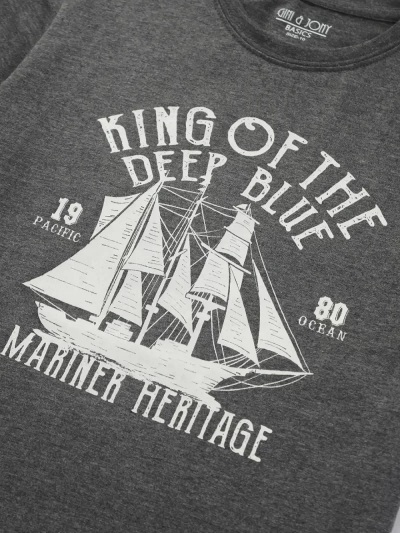 Gini And Jony Boys Grey Printed Cotton T-Shirt Half Sleeves