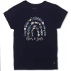 Gini And Jony Girls Navy Blue Printed Cotton Half Sleeves Knits Top