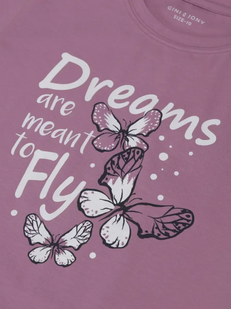 Gini And Jony Girls Purple Printed Cotton Half Sleeves Knits Top