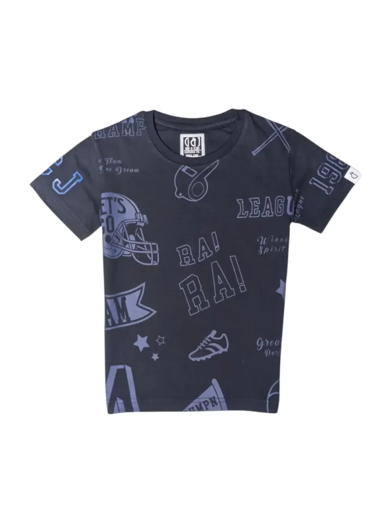 Gini And Jony Boys Navy Graphic Print Cotton T-Shirt Half Sleeves