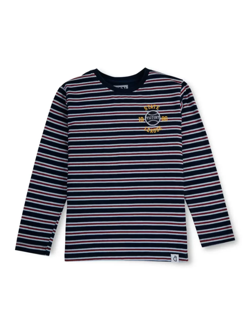 Gini And Jony Boys Blue Stripes Cotton T-Shirt Full Sleeves