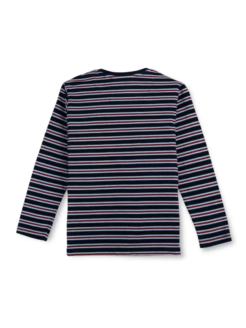 Gini And Jony Boys Blue Stripes Cotton T-Shirt Full Sleeves