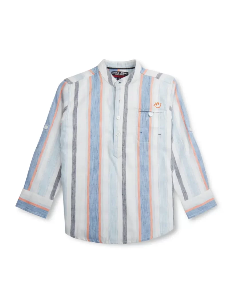 Gini And Jony Boys White Stripes Cotton Full Sleeves Shirt