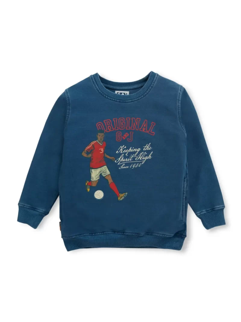 Gini And Jony Boys Blue Printed Fleece Full Sleeves Sweat Shirt