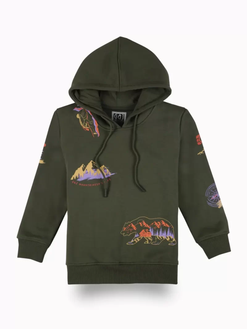 Gini And Jony Boys Olive Graphic Print Cotton Sweat Shirt Full Sleeves