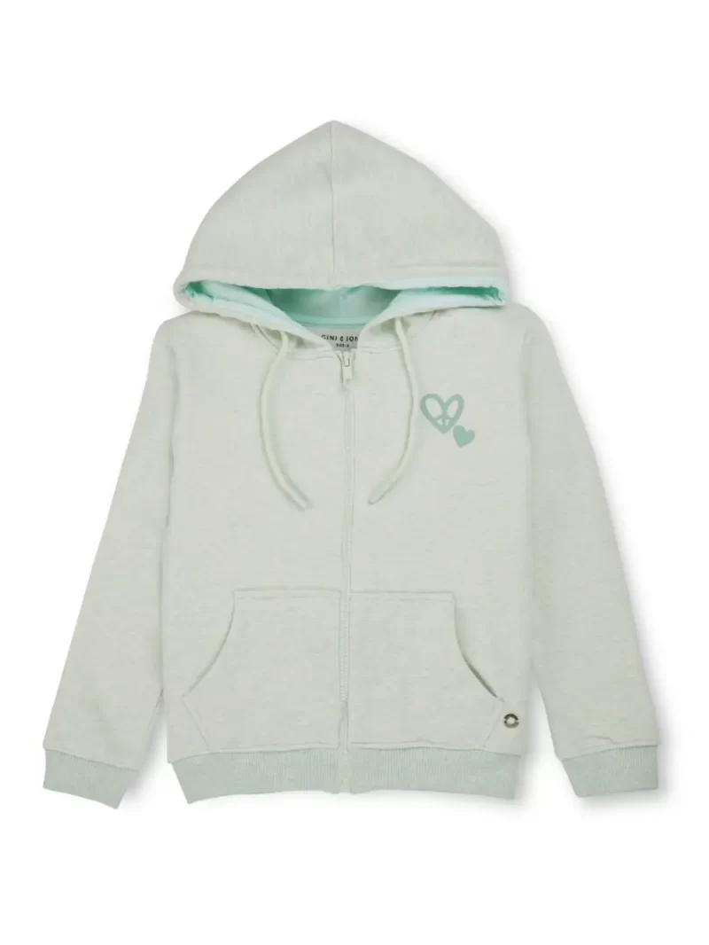 Gini And Jony Girls Green Solid Fleece Full Sleeves Knits Jacket