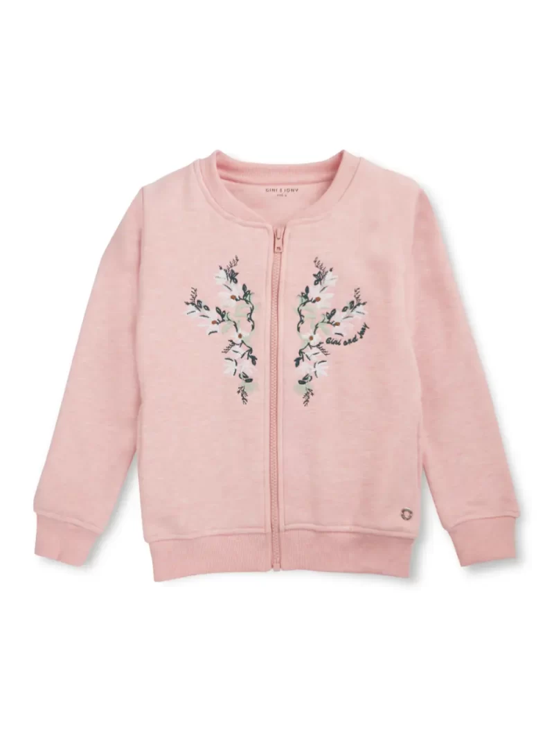 Gini And Jony Girls Pink Embroidery Cotton Knits Jacket Full Sleeves 9-10 Years