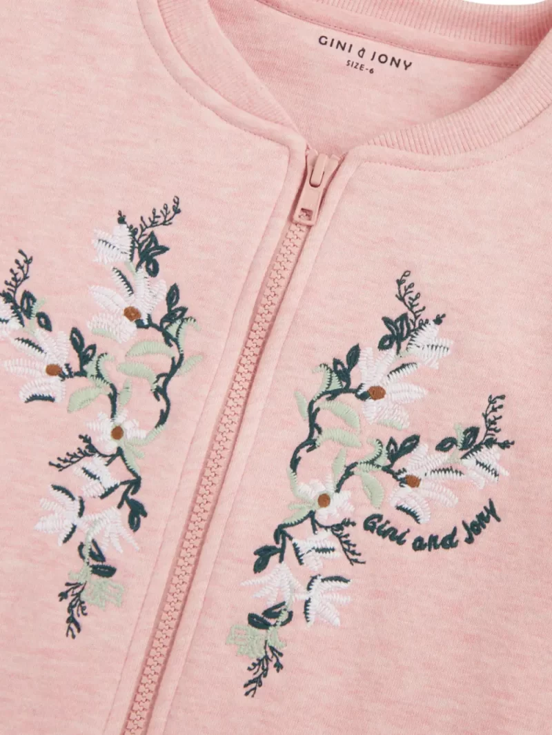 Gini And Jony Girls Pink Embroidery Cotton Knits Jacket Full Sleeves 9-10 Years