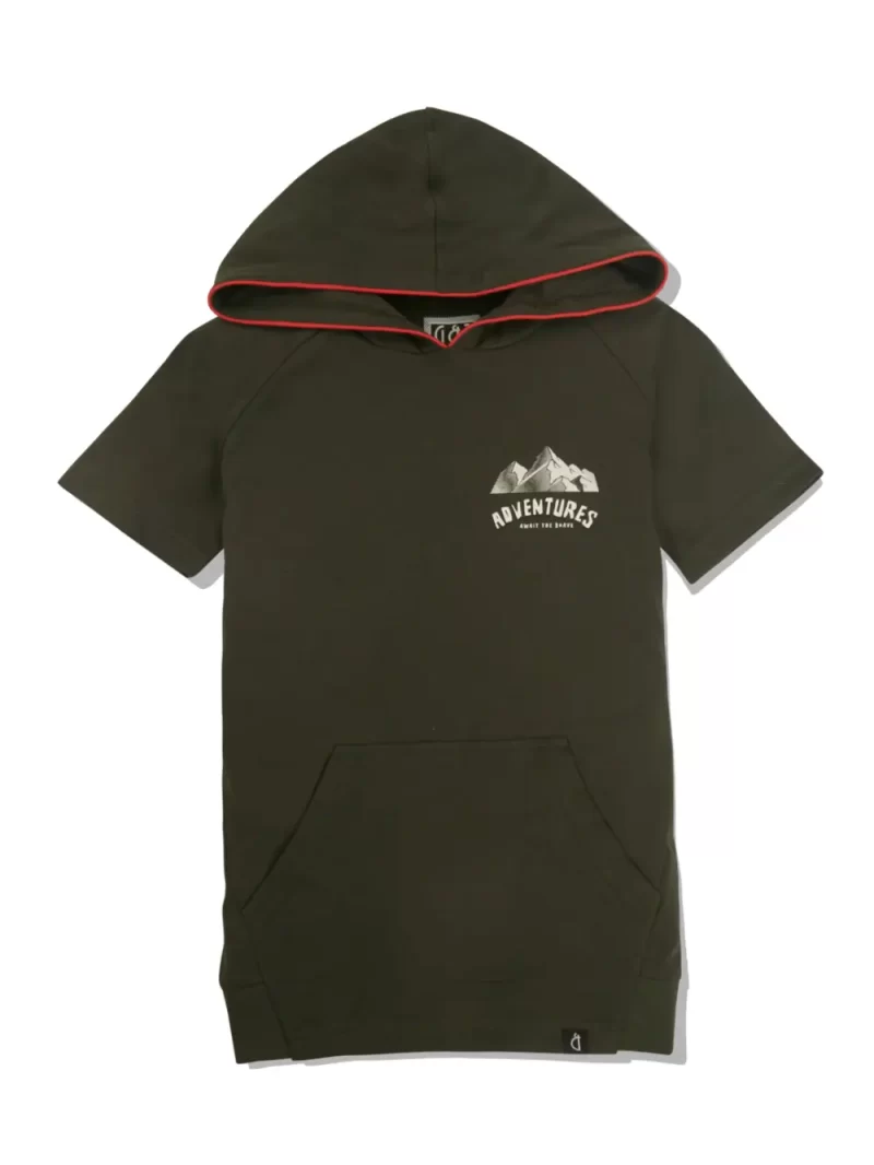 Gini And Jony Boys Olive Graphic Print Cotton T-Shirt Half Sleeves