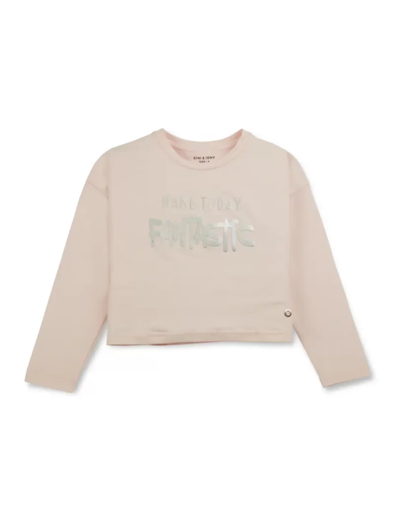 Girls Pink Solid Cotton Knits Top