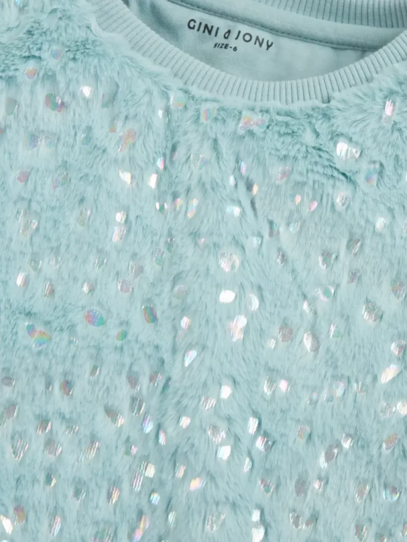 Gini And Jony Girls Blue Solid Fleece Full Sleeves Sweat Shirt