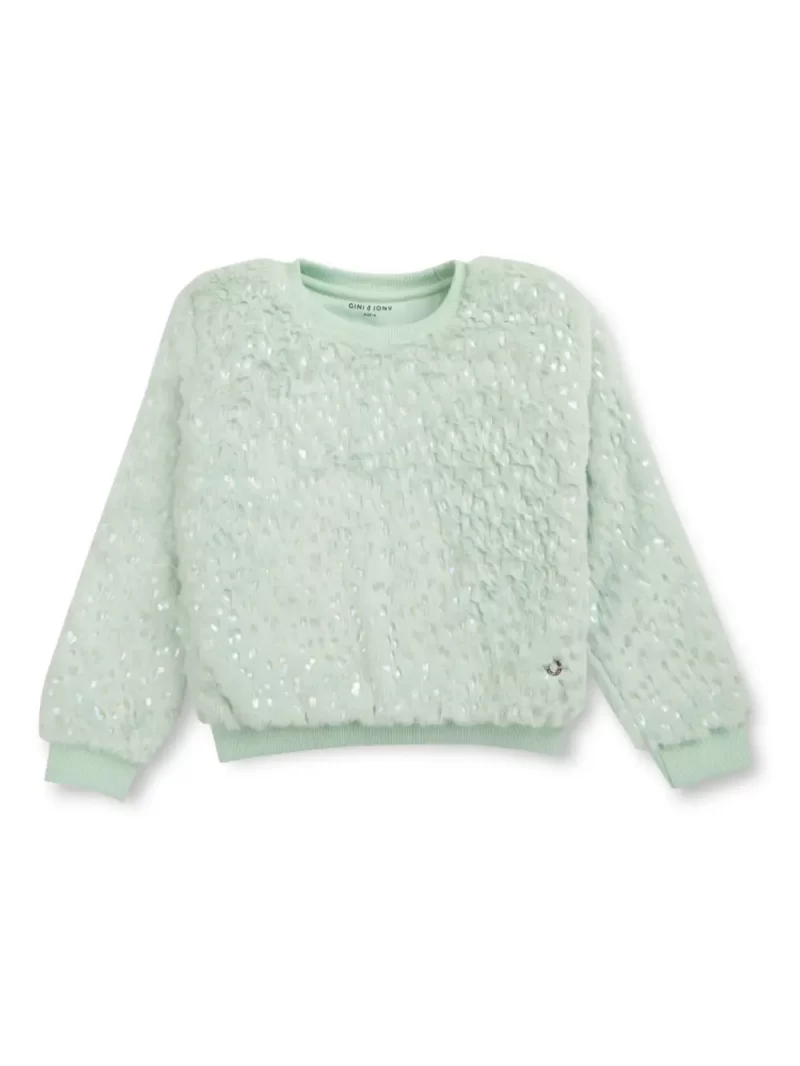 Gini And Jony Girls Green Solid Fleece Full Sleeves Sweat Shirt