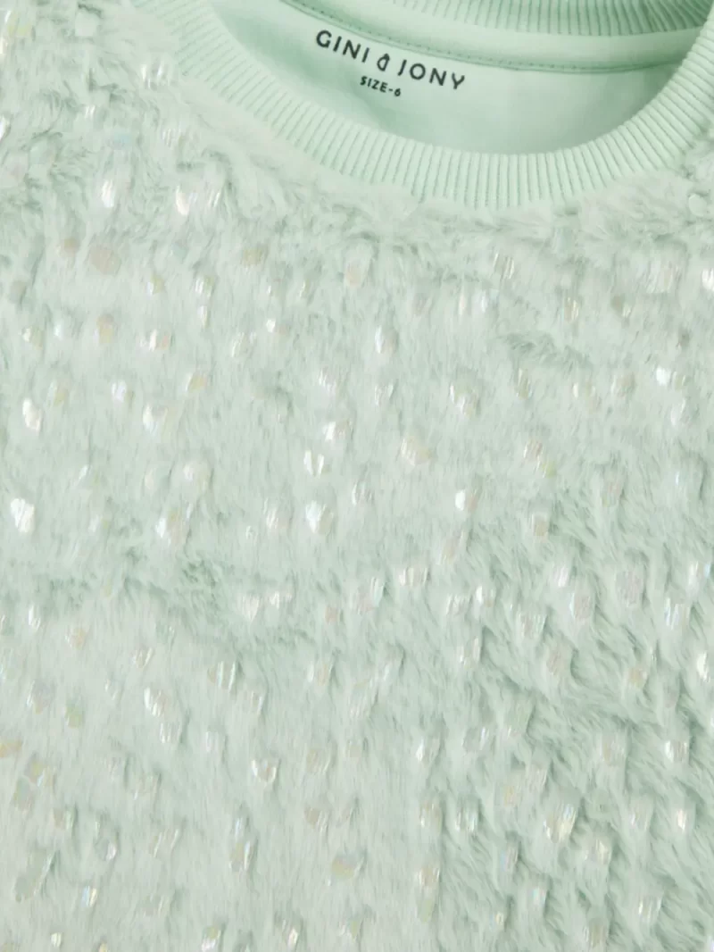 Gini And Jony Girls Green Solid Fleece Full Sleeves Sweat Shirt