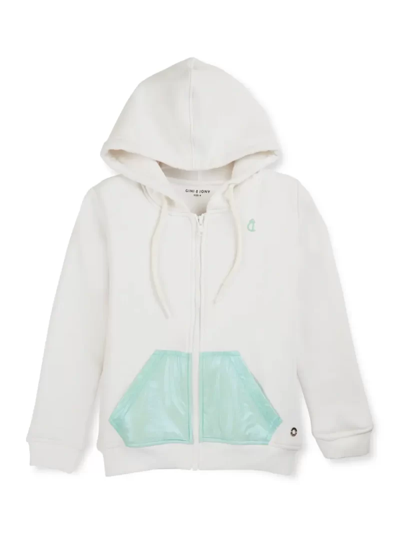 Gini And Jony Girls White Solid Fleece Full Sleeves Knits Jacket