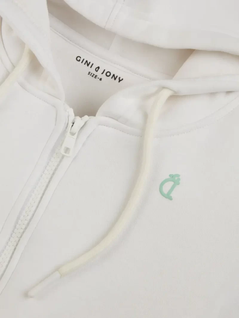 Gini And Jony Girls White Solid Fleece Full Sleeves Knits Jacket