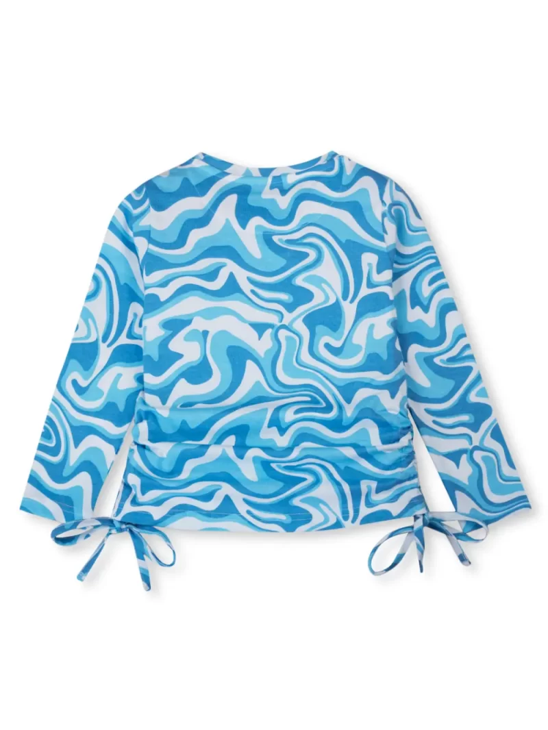 Girls Blue Printed Cotton Full Sleeves Knits Top