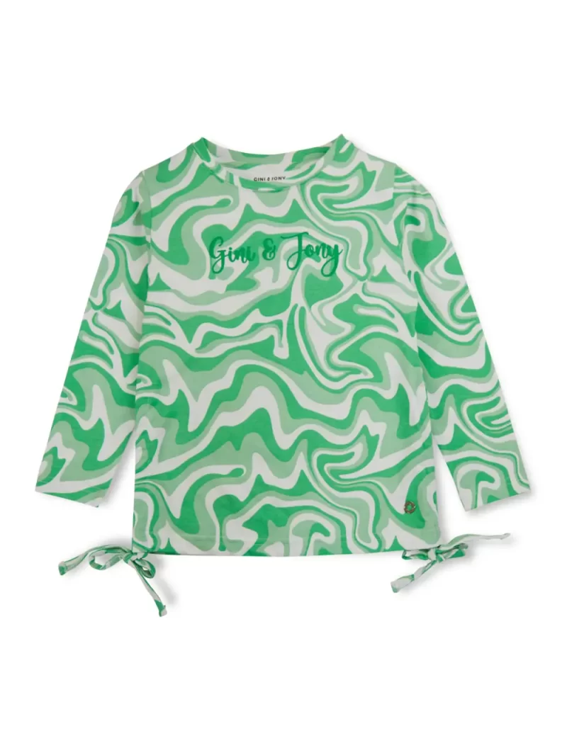 Gini And Jony Girls Green Printed Cotton Full Sleeves Knits Top