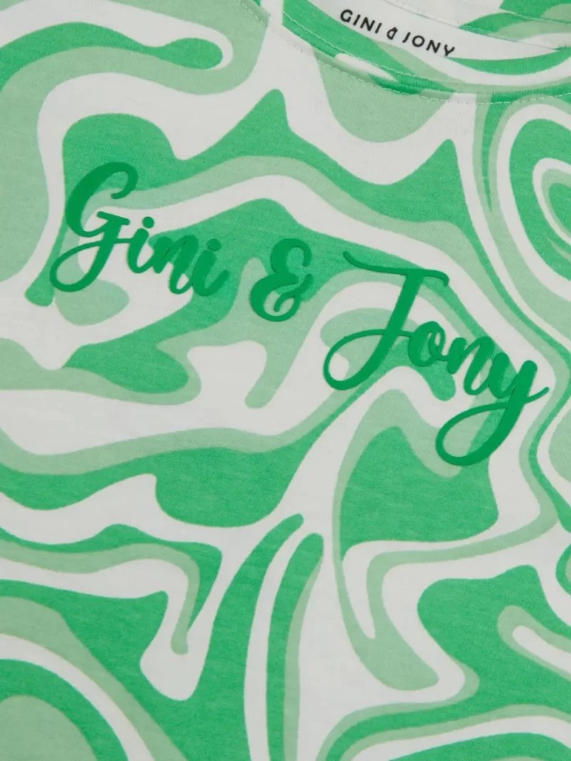 Gini And Jony Girls Green Printed Cotton Full Sleeves Knits Top