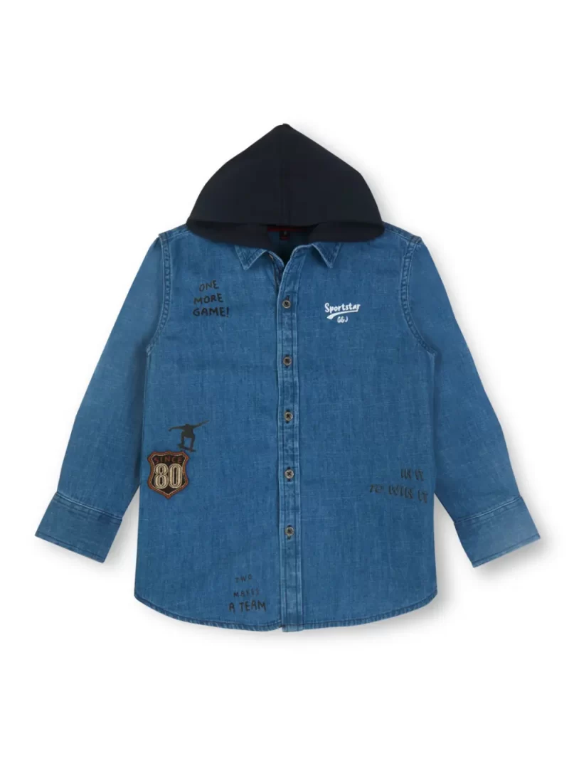 Gini And Jony Boys Navy Blue Solid Denim Full Sleeves Shirt