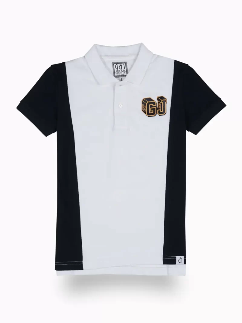 Gini And Jony Boys White Colorblock Cotton Half Sleeves Polo T-Shirt