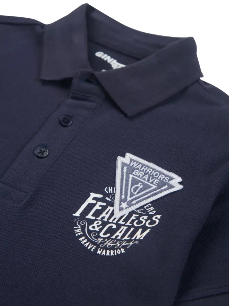Gini And Jony Boys Navy Blue Typographic Print Polo T-Shirt Half Sleeves