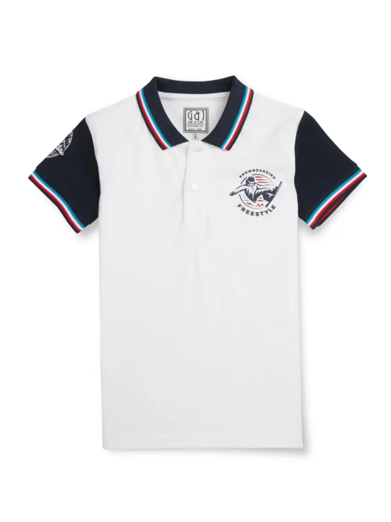 Gini And Jony Boys White Solid Cotton Half Sleeves Polo T-Shirt