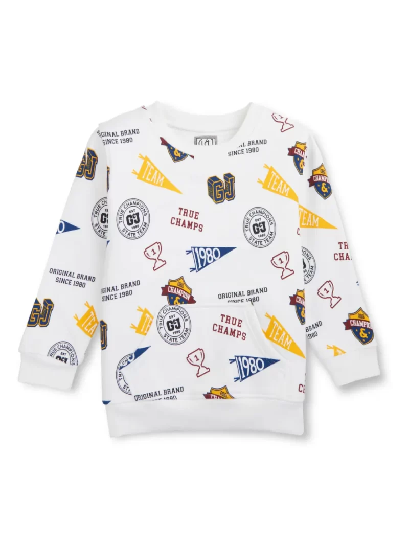 Gini & Jony Boys White Printed Fleece Sweat Shirt