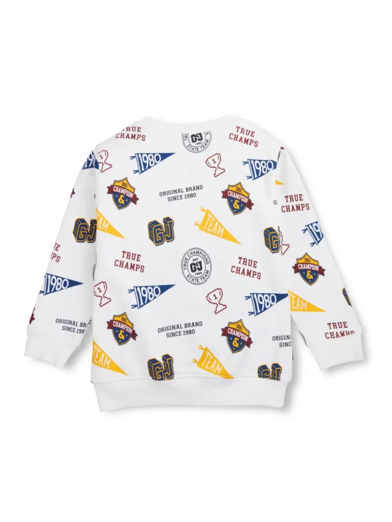 Gini & Jony Boys White Printed Fleece Sweat Shirt