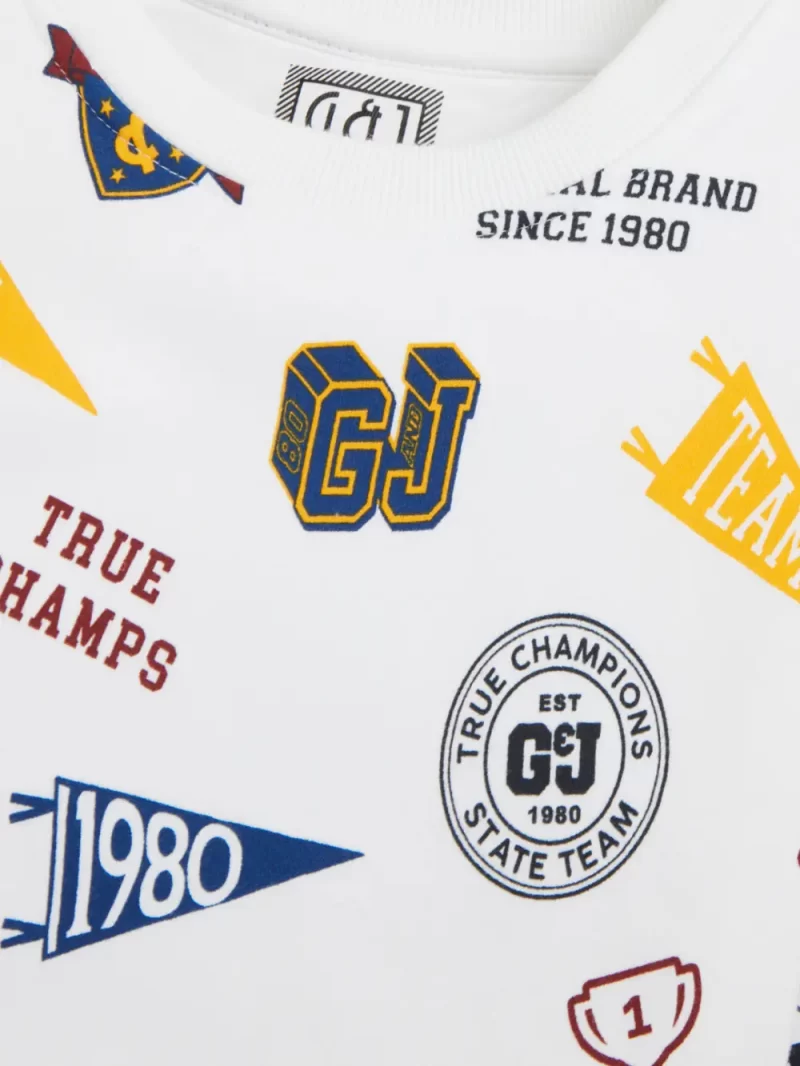 Gini & Jony Boys White Printed Fleece Sweat Shirt