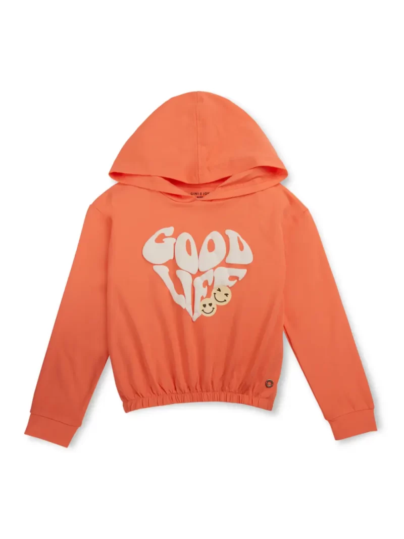 Gini And Jony Girls Orange Printed Cotton Full Sleeves Knits Top