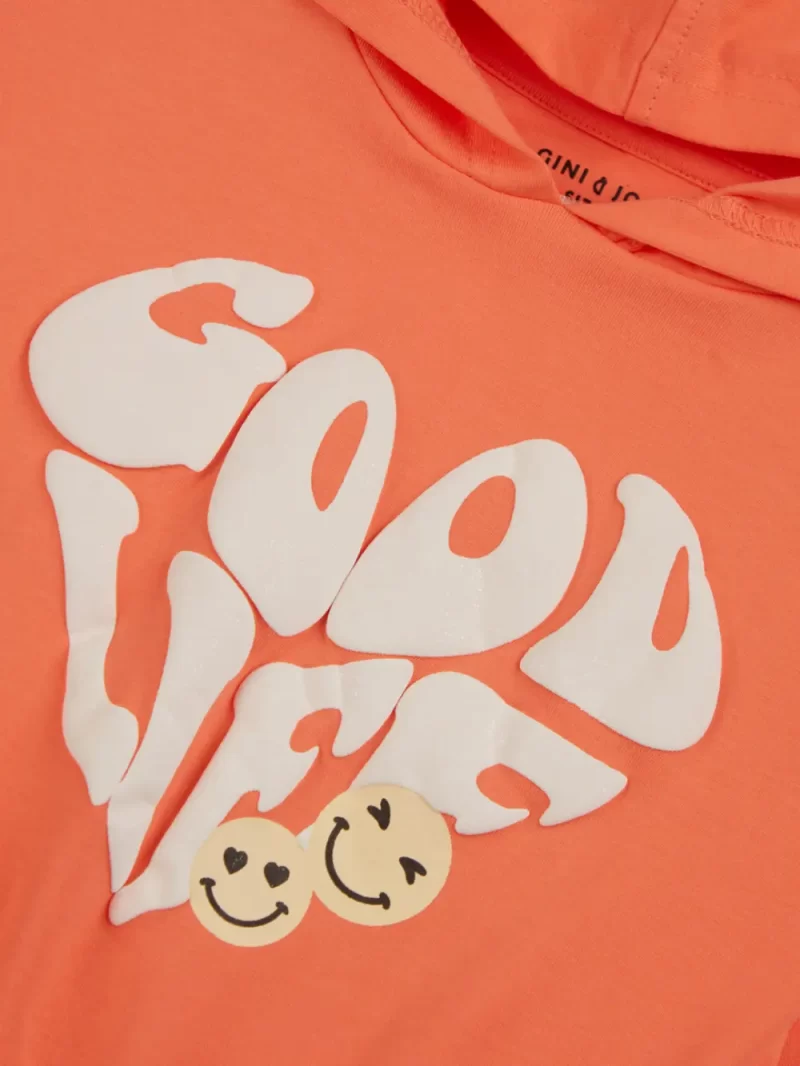 Gini And Jony Girls Orange Printed Cotton Full Sleeves Knits Top