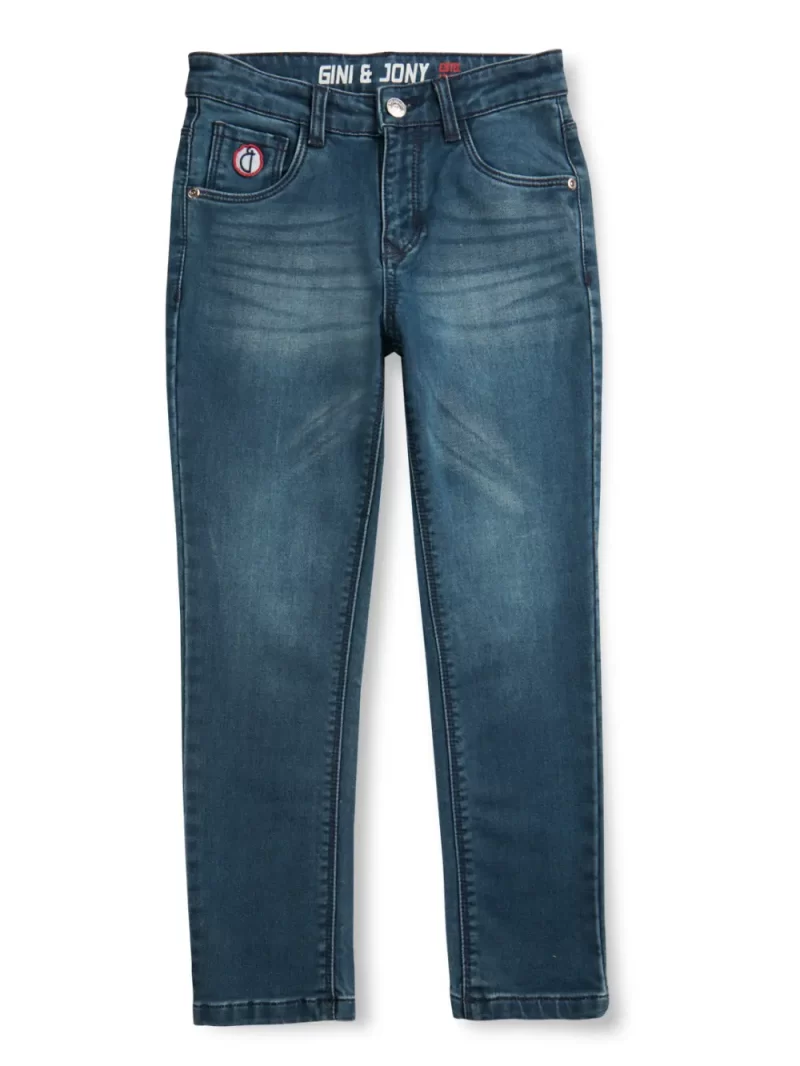 Gini And Jony Boys Blue Washed Denim Jeans Fixed Waist