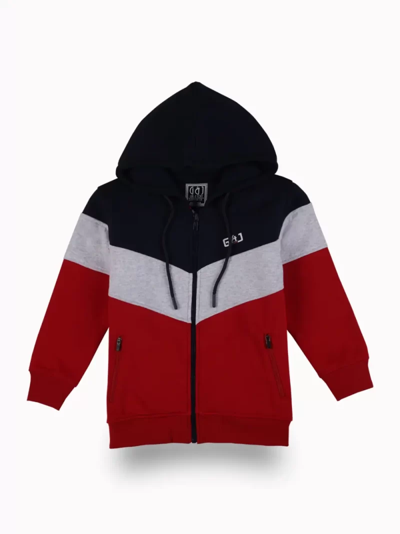 Gini And Jony Boys Red Color Block Cotton Knits Jacket Full Sleeves