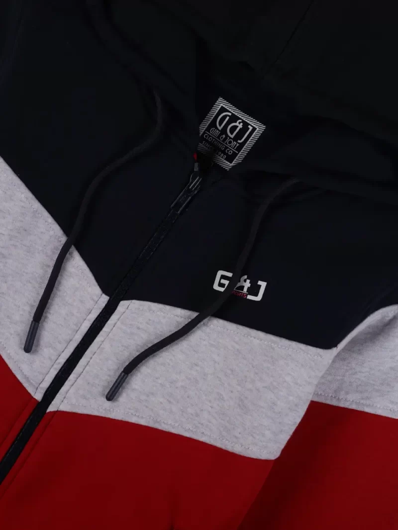 Gini And Jony Boys Red Color Block Cotton Knits Jacket Full Sleeves