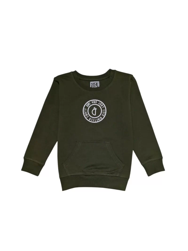 Gini And Jony Boys Olive Logo Cotton Sweat Shirt Full Sleeves