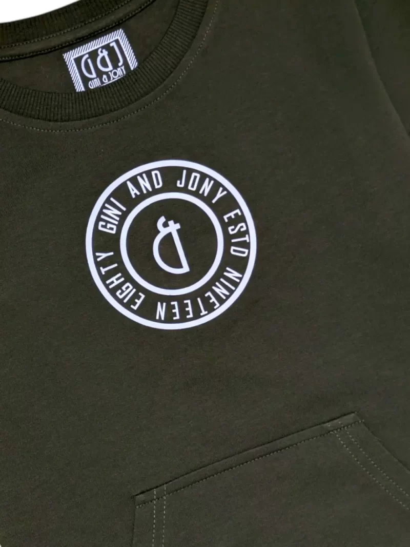 Gini And Jony Boys Olive Logo Cotton Sweat Shirt Full Sleeves