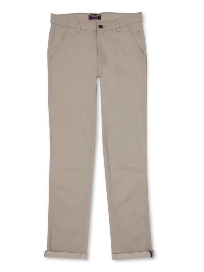 Gini And Jony Boys Beige Solid Cotton Trouser Fixed Waist