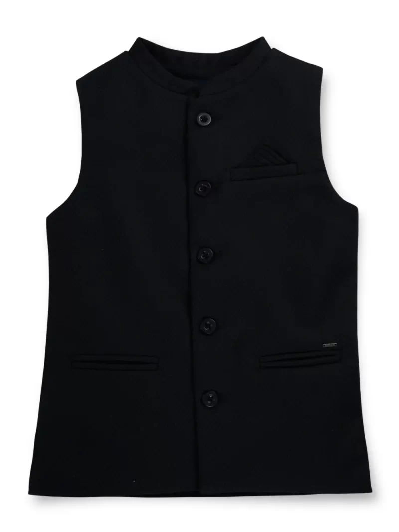 Gini And Jony Boys Black Solid Cotton Modi Jacket Sleeveless